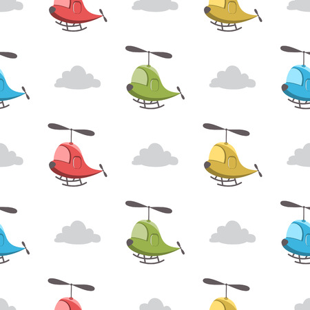 Baby seamless pattern. Cartoon colorful helicoptersのイラスト素材