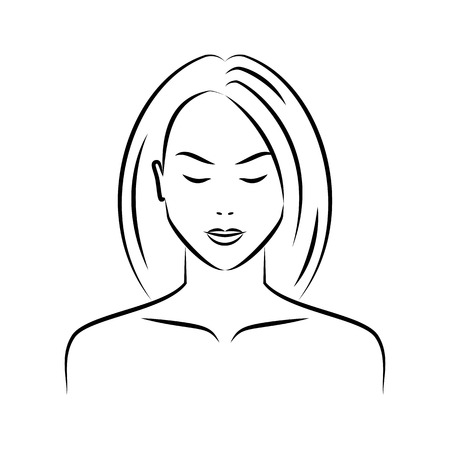 Beauty women face isolated on a white background. Drawing female faceのイラスト素材