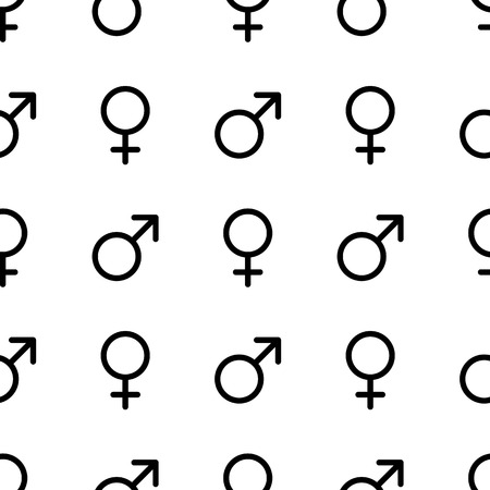 Seamless monochrome pattern.  Male and female symbols. Gender line iconsのイラスト素材