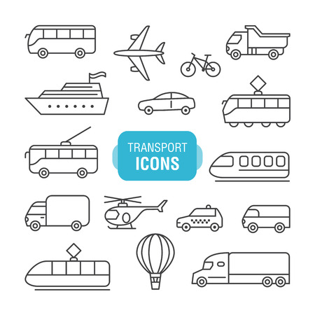 Transportation icons set isolated on a white background. Thin line designのイラスト素材