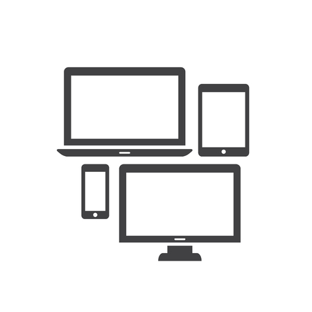Electronic gadgets and devices icons. Computer monitor, laptop, tablet and smartphone. Flat style vector illustrationのイラスト素材