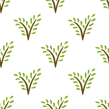 Vector painted seamless plant pattern. Hand-drawn branch with green leaves on a white backgroundのイラスト素材