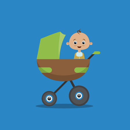 Little boy in carriage. Baby buggy. Flat style vector illustrationのイラスト素材