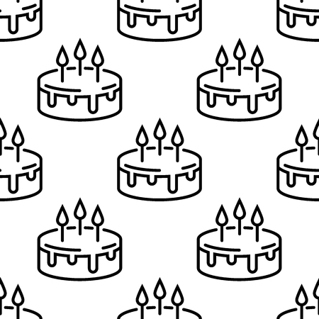 Seamless birthday cake pattern. Line cakes on a white background. Vector design templateのイラスト素材