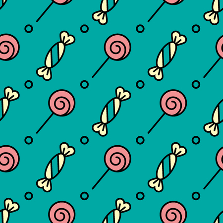 Candy pattern. Sweets and lollipops seamless background. Children cartoon style. Vector illustrationのイラスト素材