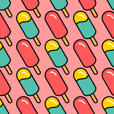 Ice cream seamless pattern. Cute colorful ice cream on pink backgroundのイラスト素材