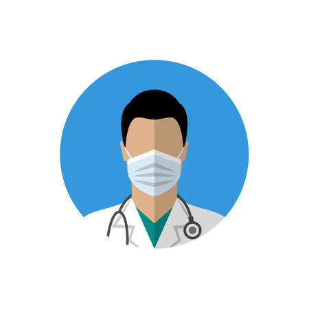 Doctor wearing a medical mask. Flat style vector illustrationのイラスト素材