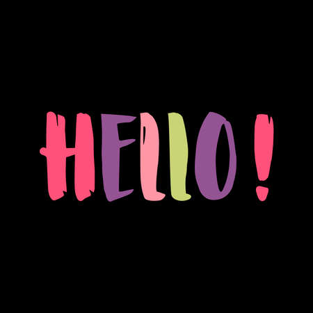 Colorful handwritten text Hello isolated on black backgroundのイラスト素材