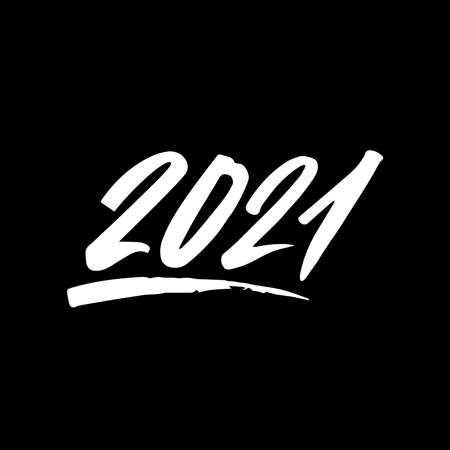 2021 year brush lettering isolated on a black background. Handwritten inscriptionのイラスト素材