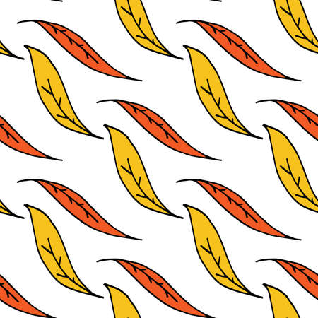 Seamless plant leaves pattern. Vector hand drawn illustration, autumn themeのイラスト素材