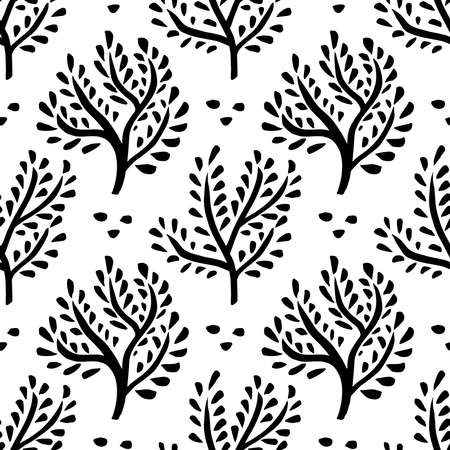 Seamless floral ornament. Hand drawn trees, forest backgroundのイラスト素材