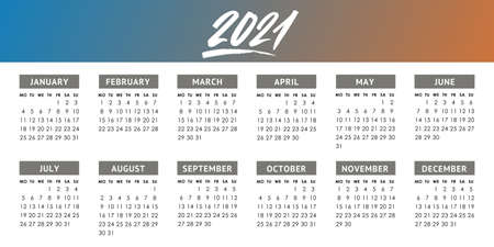 Vector calendar for 2021 year. Week starts mondayのイラスト素材