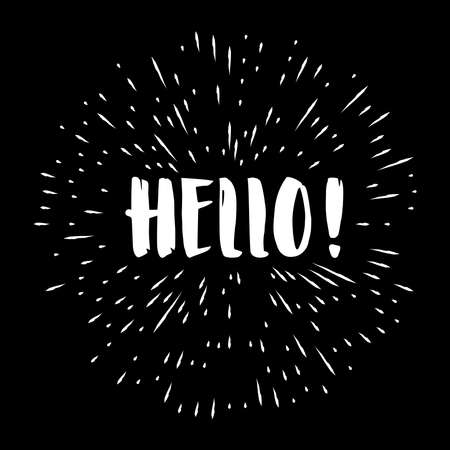 Handwritten lettering Hello isolated on black backgroundのイラスト素材