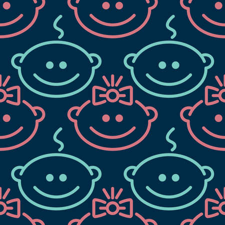 Seamless baby pattern with boy and girl in line styleのイラスト素材
