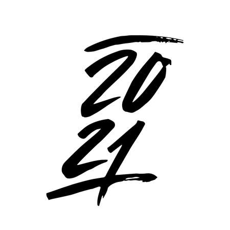 2021 year brush text isolated on a white background. Handwritten inscriptionのイラスト素材