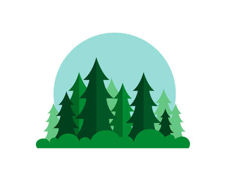 Vector cartoon forest illustration. Wood landscape iconのイラスト素材