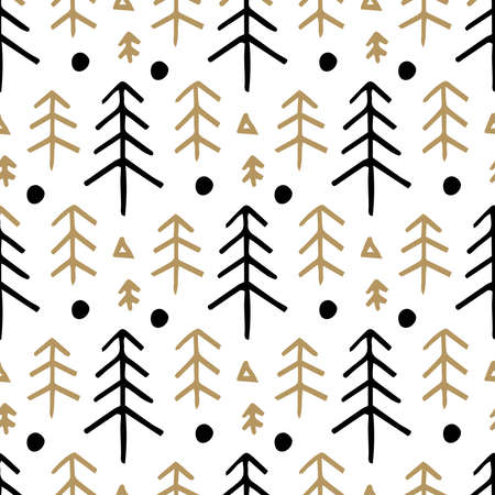 Seamless christmas pattern with with fir trees. Winter snowy forest background