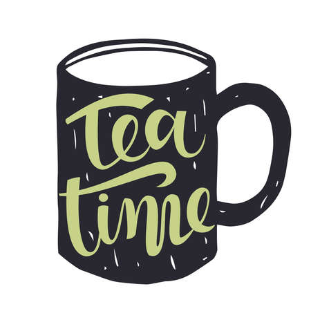 Hand drawn silhouette of a tea cup with inscription - Tea Timeのイラスト素材