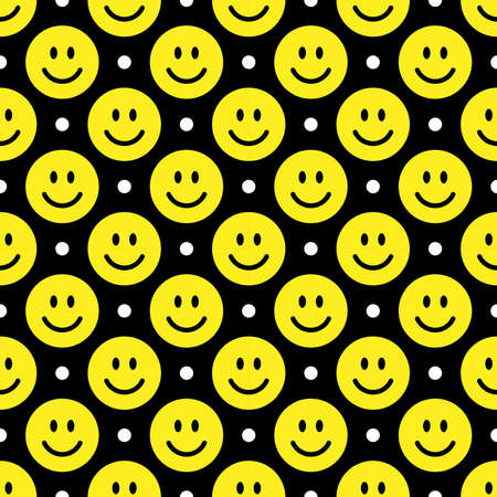 Smile icon pattern. Happy faces on a black background. Vector abstract backgroundのイラスト素材