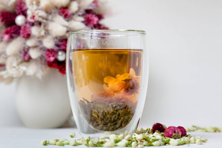 Flowering Tea and Dry Flowersの写真素材