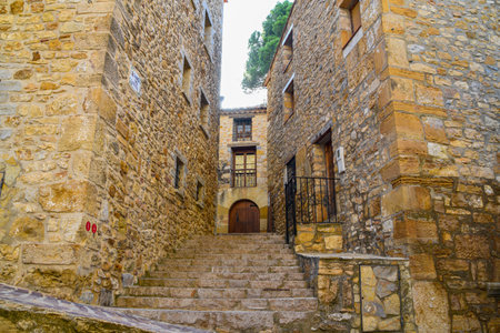 Narrow street in the old town of Girona, Catalonia, Spain