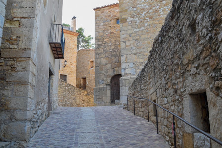 Old street in the medieval village of Rovinj, Croatiaの写真素材