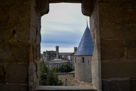 View from the window of the medieval castle of Carcassonne, Franceの写真素材