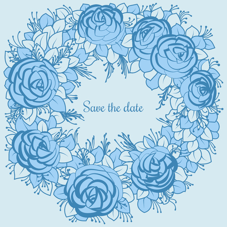 A wreath of blue roses with cute leavesのイラスト素材