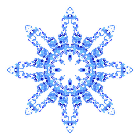 Indian round ornament, kaleidoscopic floral pattern, mandala. Design made in Russian gzhel style and colors.のイラスト素材