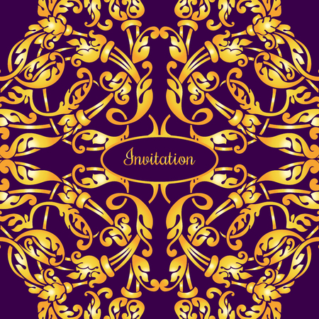 template with vintage gold luxury ornament and place for text.Design elements can be used at invitations, greeting cards,backgrounds.のイラスト素材