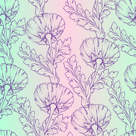 Garden flowers. Seamless, hand-painted, soft gradient pattern. Vector background can be used as backdrop or in textile design.のイラスト素材