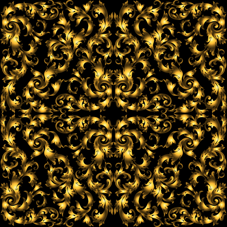 Golden vintage seamless pattern with lot of detailed elements on black backgroundのイラスト素材