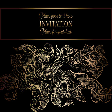 Floreal Background With Antique Luxury Black And Gold Vintage