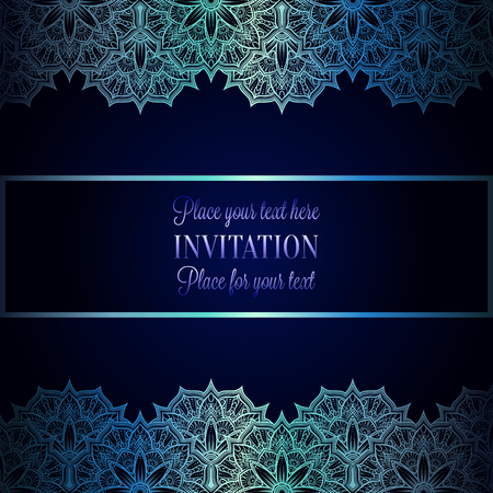 Wedding invitation or card , intricate lace mandala. Royal blue shades, Islam, Arabic, Indian Dubaiのイラスト素材