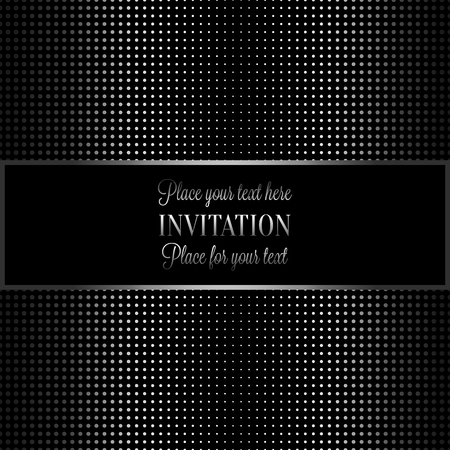 Baroque background with antique, luxury black and metal silver frame, template banner, halftone dot decoration, perfect for invitation or greeting card, stylish and contemporary designのイラスト素材