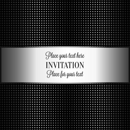 Baroque background with antique, luxury black and metal silver frame, template banner, halftone dot decoration, perfect for invitation or greeting card, stylish and contemporary designのイラスト素材