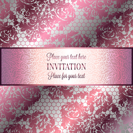 Baroque background with antique, luxury silver lace and metal gold vintage frame, victorian banner,damask intricate wallpaper ornaments, invitation card, baroque style booklet, lace decoration,textileのイラスト素材