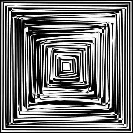Optical illusion art abstract background. Black and white monochrome geometrical hypnotic square patternのイラスト素材