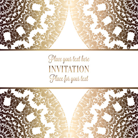 Vector luxury foliage with gold floral vintage pattern for banner, wallpaper, invitation card, booklet. Template for wedding invitation design or backgroundのイラスト素材