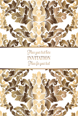 Vector luxury foliage with gold floral vintage pattern for banner, wallpaper, invitation card, booklet. Template for wedding invitation design or backgroundのイラスト素材