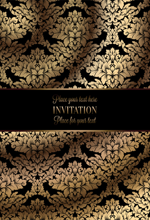 Vector luxury foliage with gold floral vintage pattern for banner, wallpaper, invitation card, booklet. Template for wedding invitation design or backgroundのイラスト素材