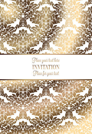 Vector luxury foliage with gold floral vintage pattern for banner, wallpaper, invitation card, booklet. Template for wedding invitation design or backgroundのイラスト素材