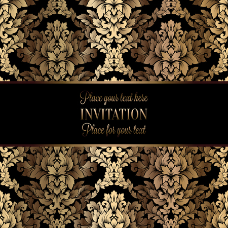 Vector luxury foliage with gold floral vintage pattern for banner, wallpaper, invitation card, booklet. Template for wedding invitation design or backgroundのイラスト素材