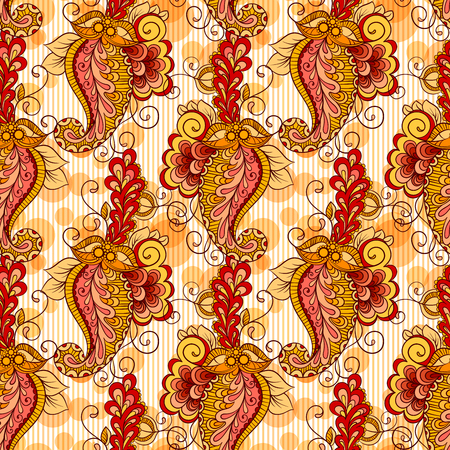Seamless pattern based on traditional Asian elements Paisley in bright orange colorsのイラスト素材