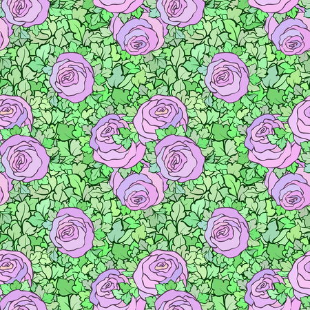 Floral decorative bright pink background with cute roses, seamless pattern.のイラスト素材