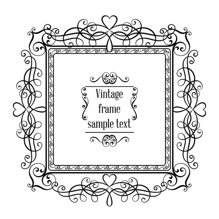 Vintage ornamental greeting card vector template with frame and flourishes. Retro luxury invitation, banner or certificateのイラスト素材