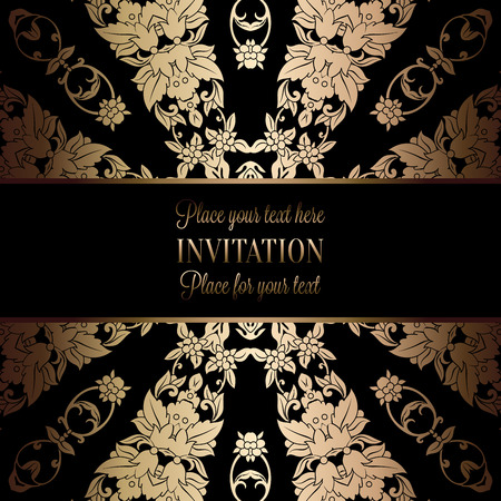 Vintage baroque wedding invitation template with damask background vector illustrationのイラスト素材
