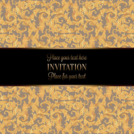 Vintage baroque Wedding Invitation template with butterfly background. Traditional decoration for wedding. Vector illustration in beige and gold.のイラスト素材