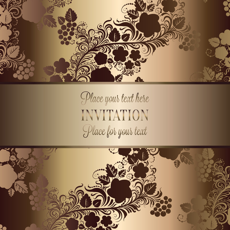 Vintage baroque Wedding Invitation template with butterfly background. Traditional decoration for wedding. Vector illustration in beige and gold.のイラスト素材