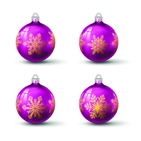 Pink christmas balls with different snowflake ornament on it. Set of isolated realistic glass balls. Vector illustration for your design.のイラスト素材